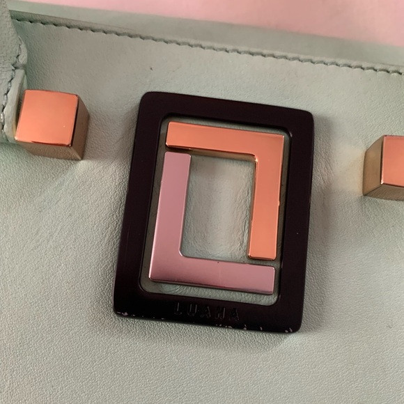 Luana Leather Italy Light Green/Seafoam Diamond Mini Tote with Crossbody Strap - Picture 7 of 7